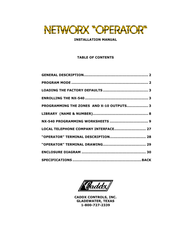 NX-540 Operator Installation Manual Rev C | PDF