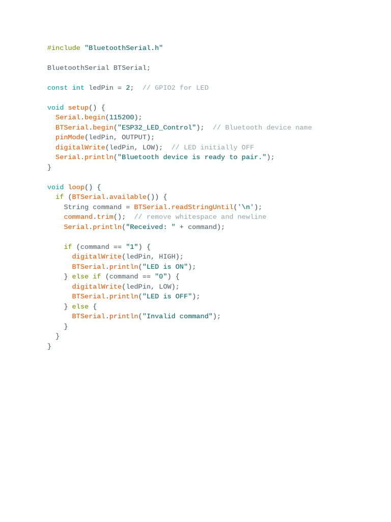 Bluetoothserial Btserial Ledpin : Const Int Void | PDF
