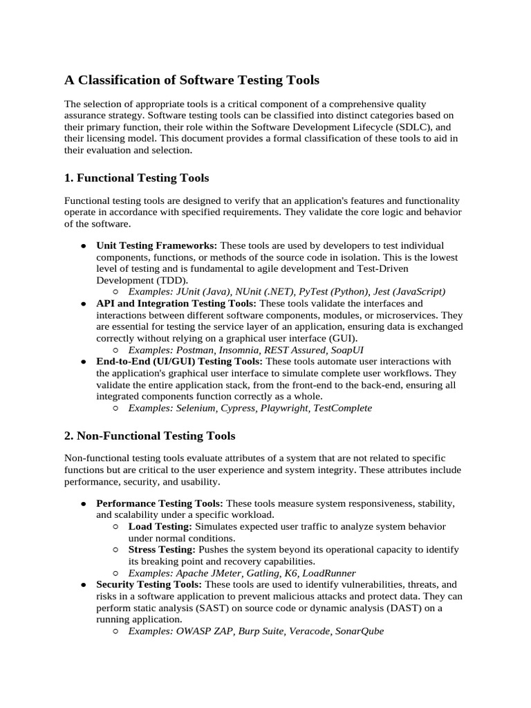 Classification of Testing Tools | PDF | Software Testing | Software