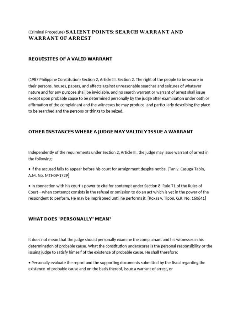 Validity and Issuance of Arrest Warrants | PDF | Search Warrant ...