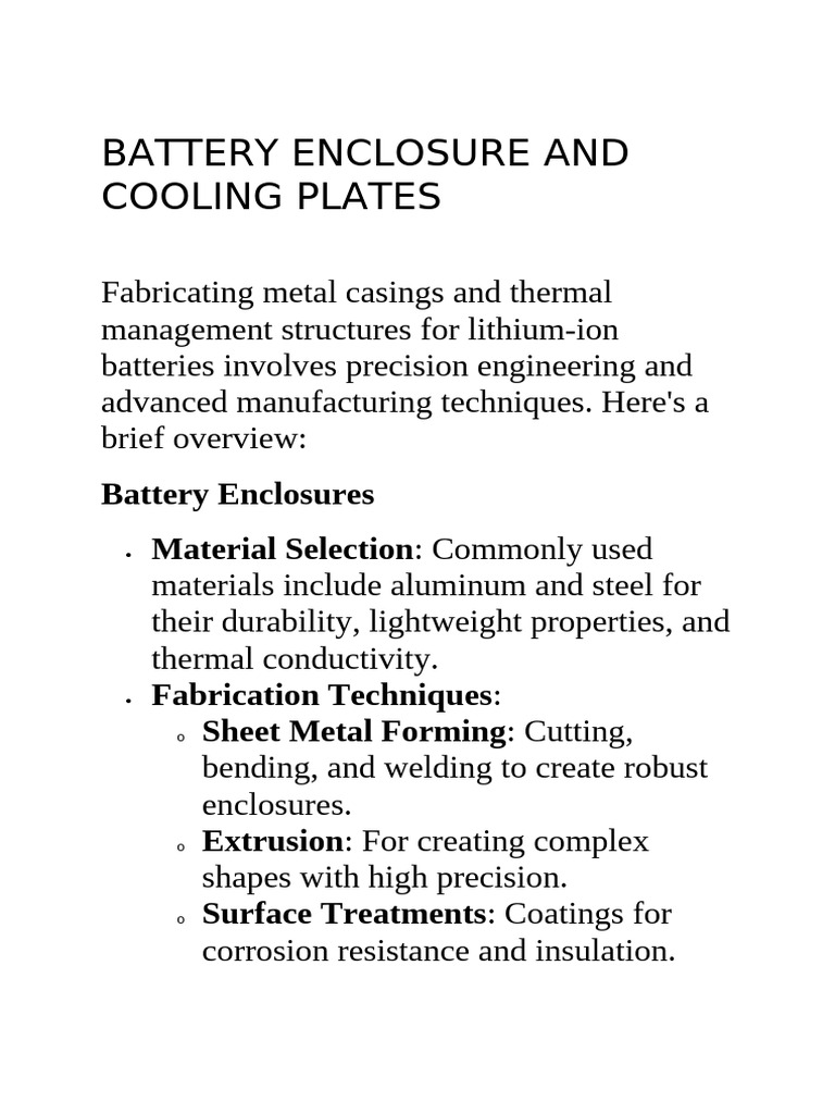 Battery Enclosure and Cooling Plates | PDF