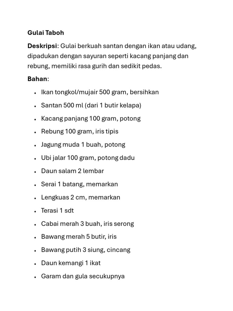 Gulai Taboh | PDF