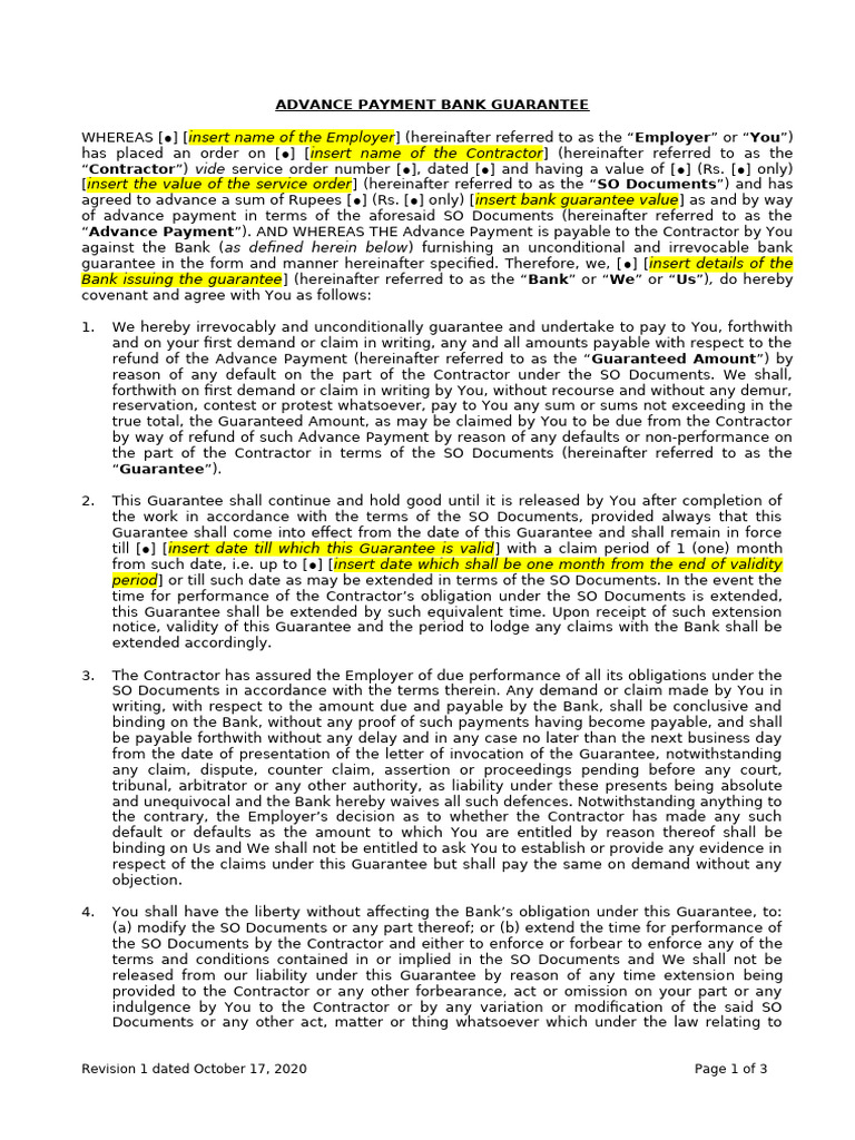 Advance Payment Bank Guarantee Format | PDF | Guarantee | Justice