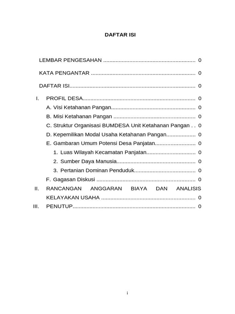 Daftar Isi Template | PDF