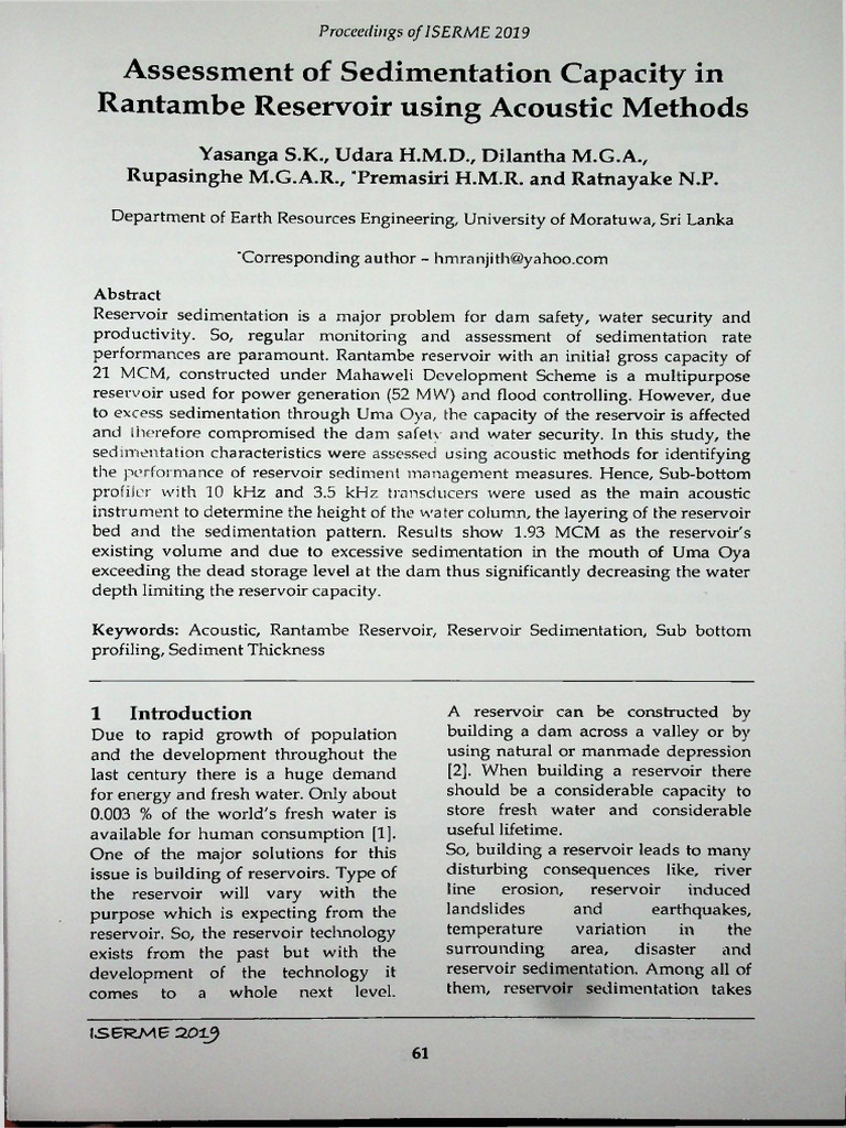Acoustic Assessment of Rantambe Reservoir Sedimentation | PDF ...