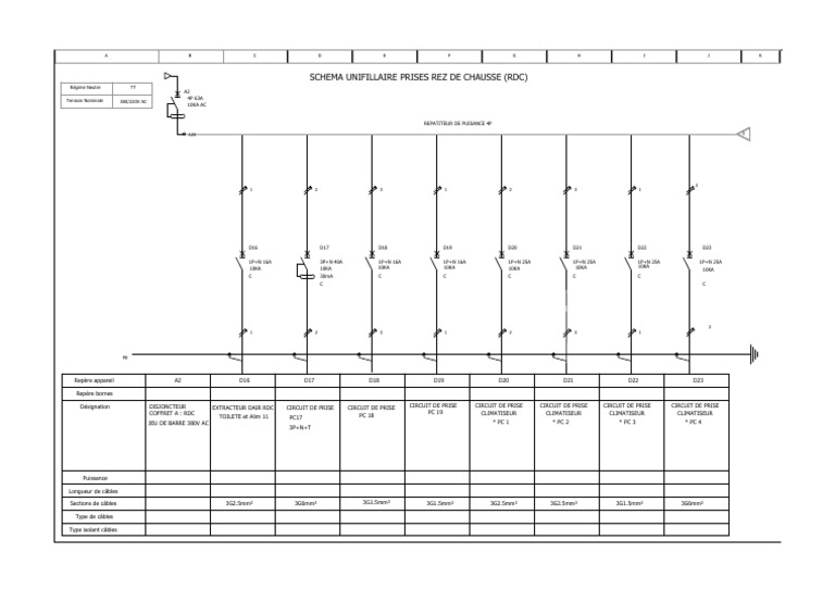 Schéma Unifilaire Prises RDC | PDF | Électricité | Électrotechnique