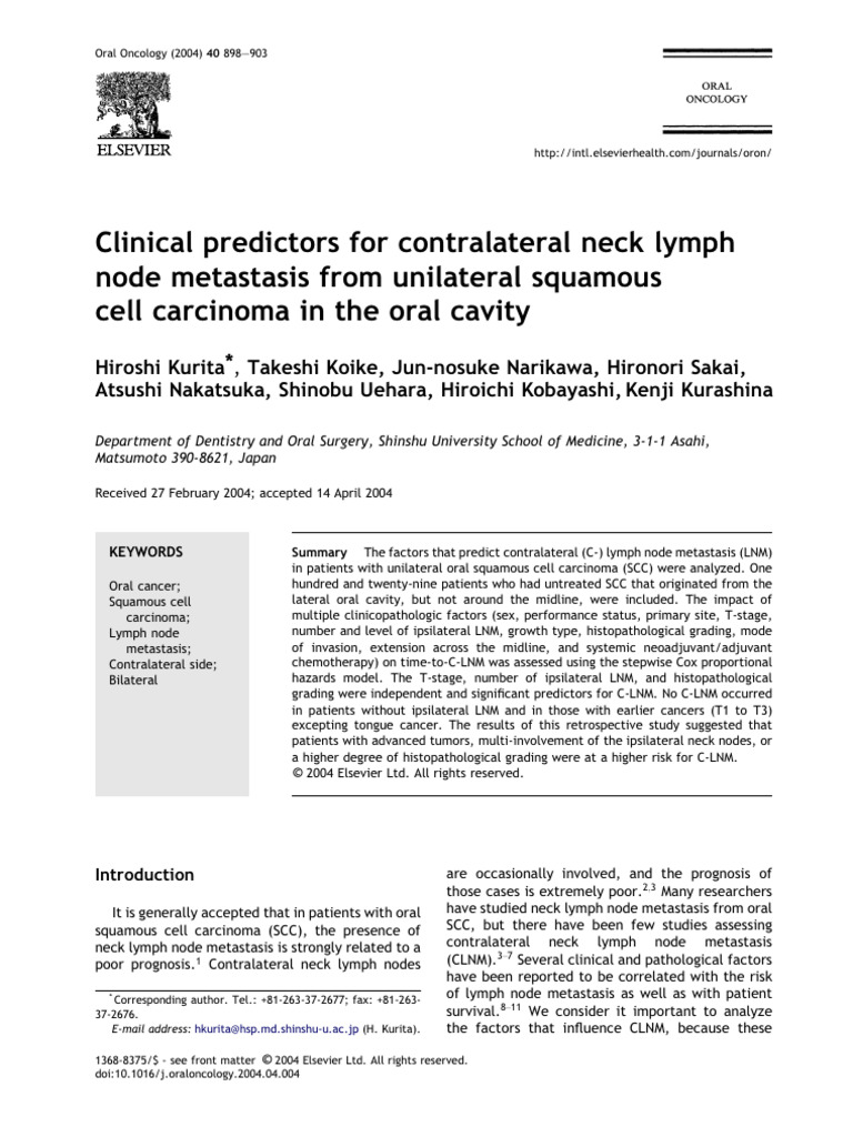 Clinical Predictors For Contralateral Neck Lymph Node Metastasis From ...