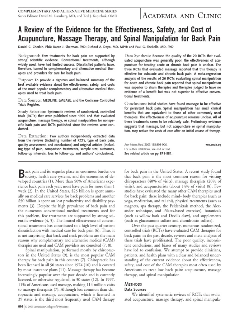 Effectiveness of Massage for Back Pain | PDF | Acupuncture | Randomized ...