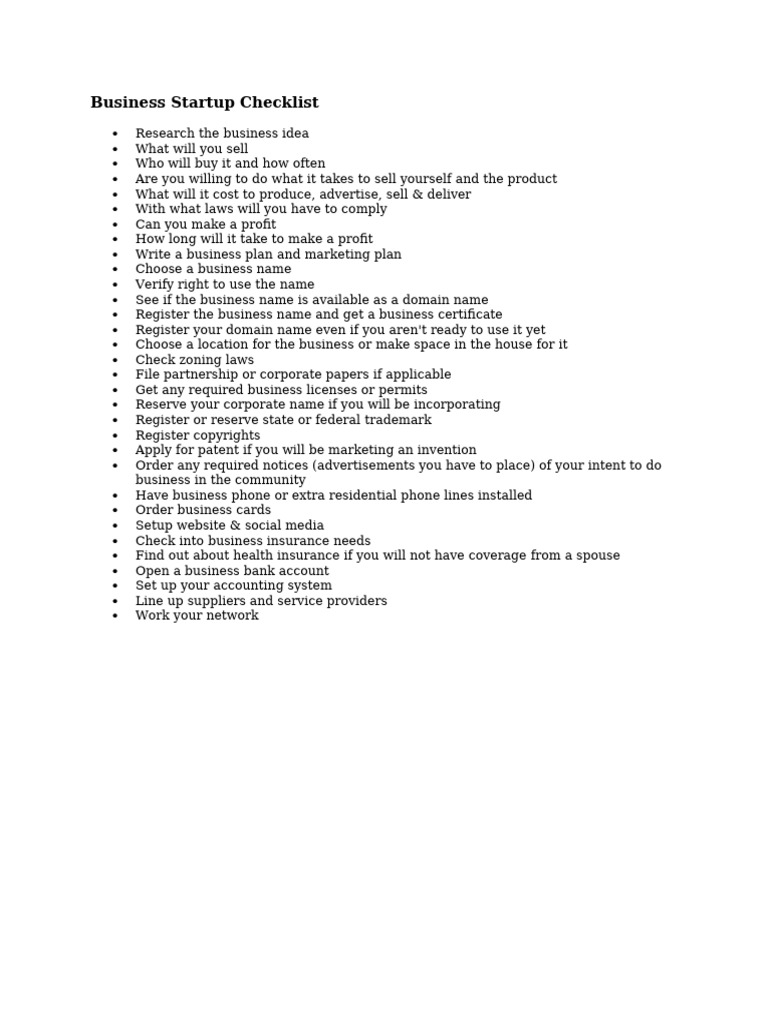Planning - Business Startup Checklist | PDF