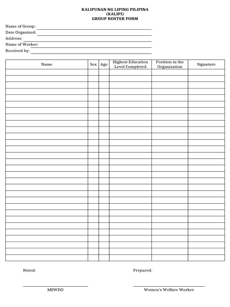 Kalipi Group Roster Form Template | PDF