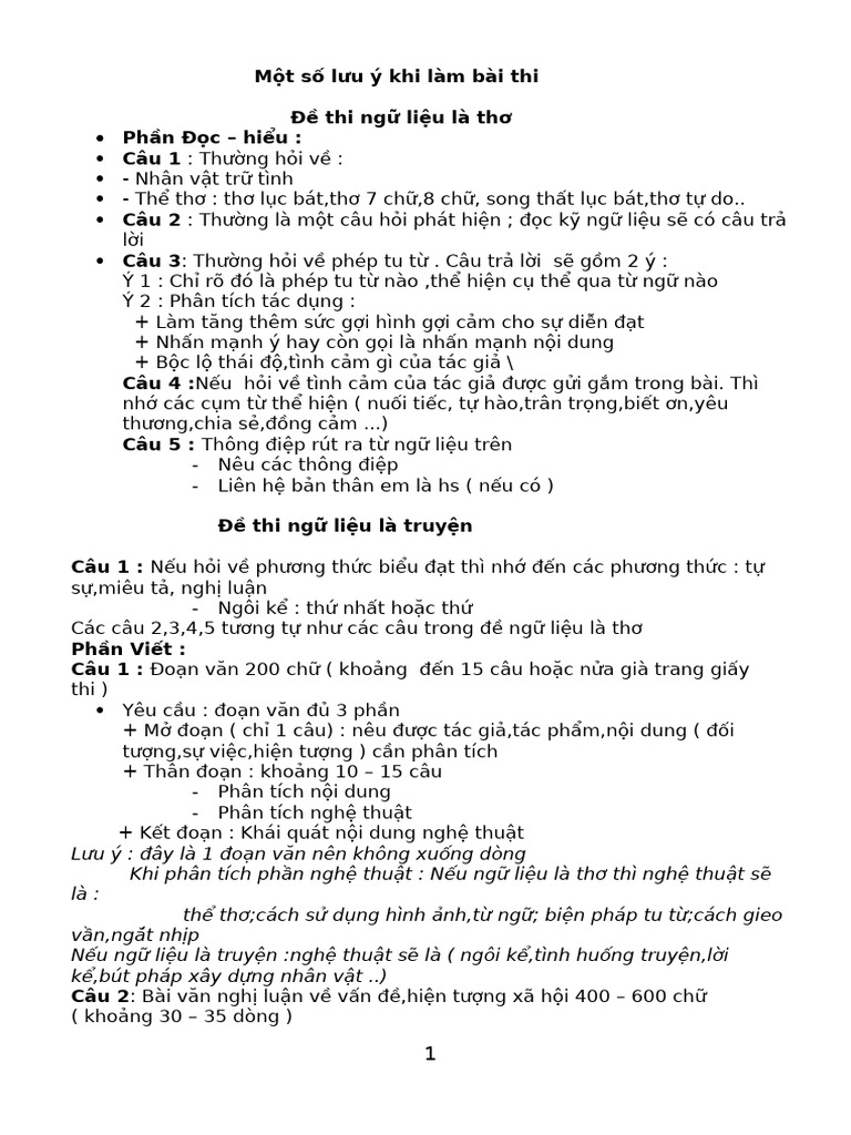 Một số lưu ý khi làm bài | PDF