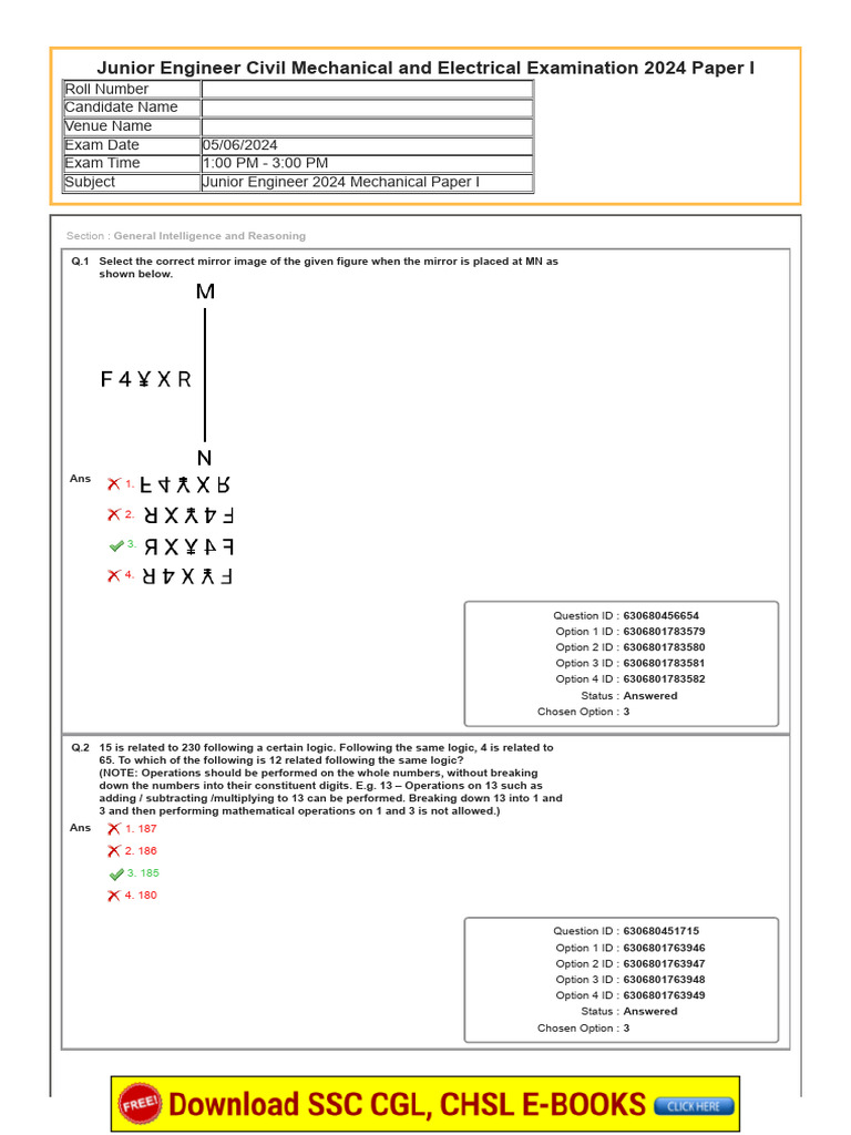 SSC Je Paper 2024 Mechanical Engineering 05 Jun 2024 Shift 2 | PDF ...
