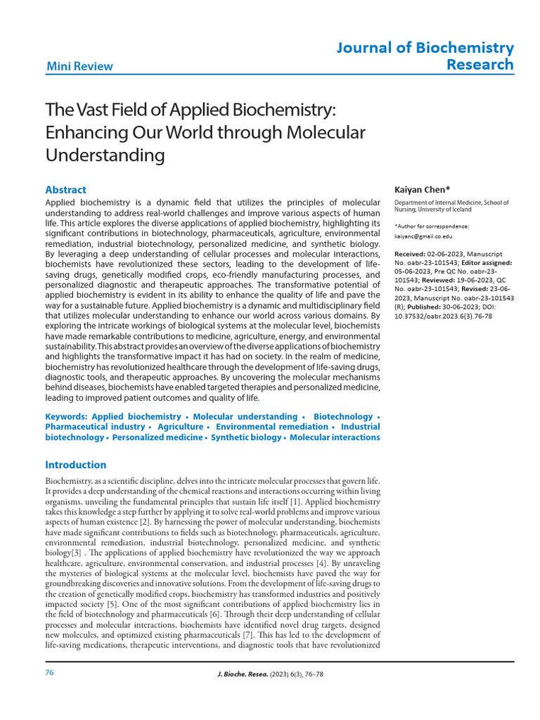 Applied Biochemistry: Real-World Impact | PDF | Biotechnology ...