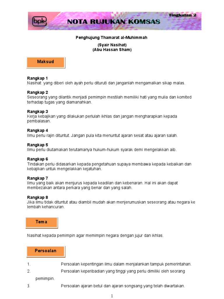 Syair Nasihat Penghujung Thamarat Al Muhimmah