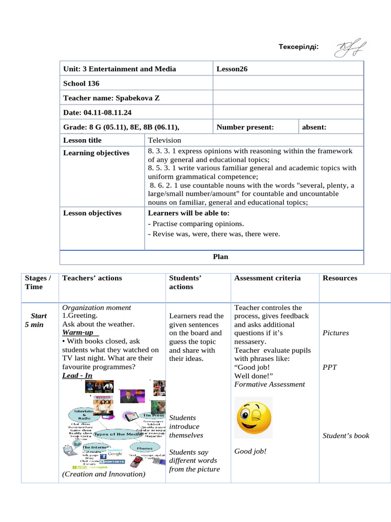 TV Lesson Plan for Grade 8 Students | PDF | Learning | Cognitive Science