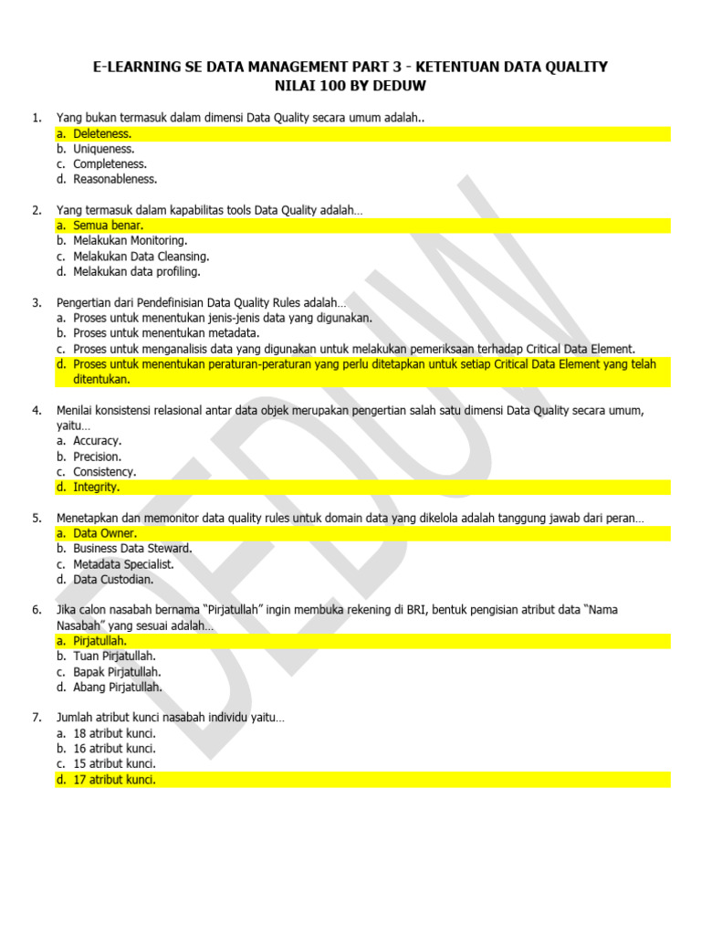 Kj E-learning Se Data Management Part 3 - Ketentuan Data Quality | PDF