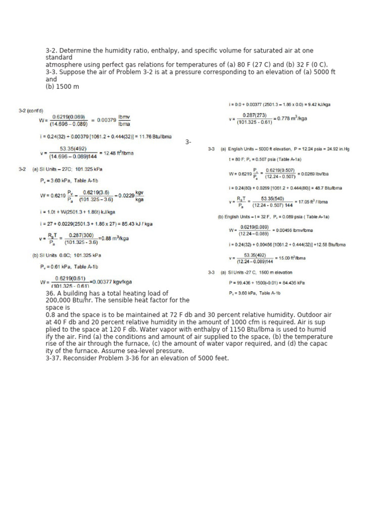 Humidity and Heating Load Calculations | PDF