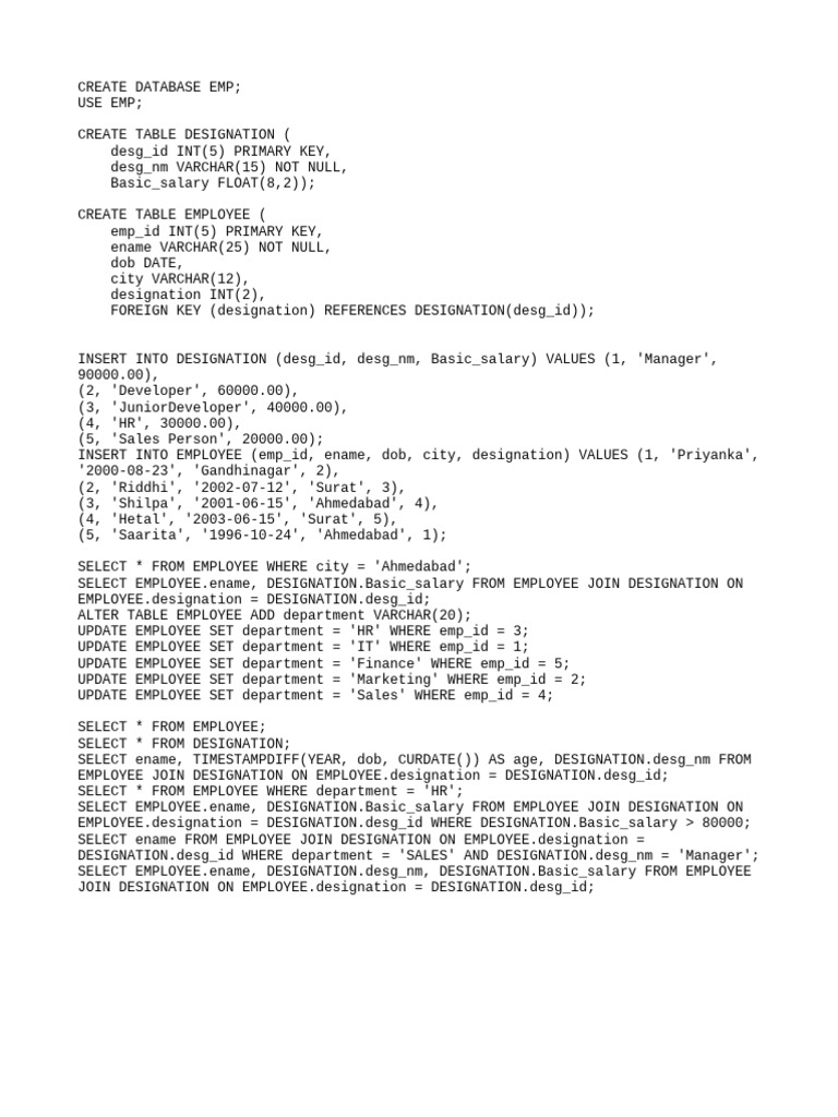 SQL Database for Employee Management | PDF