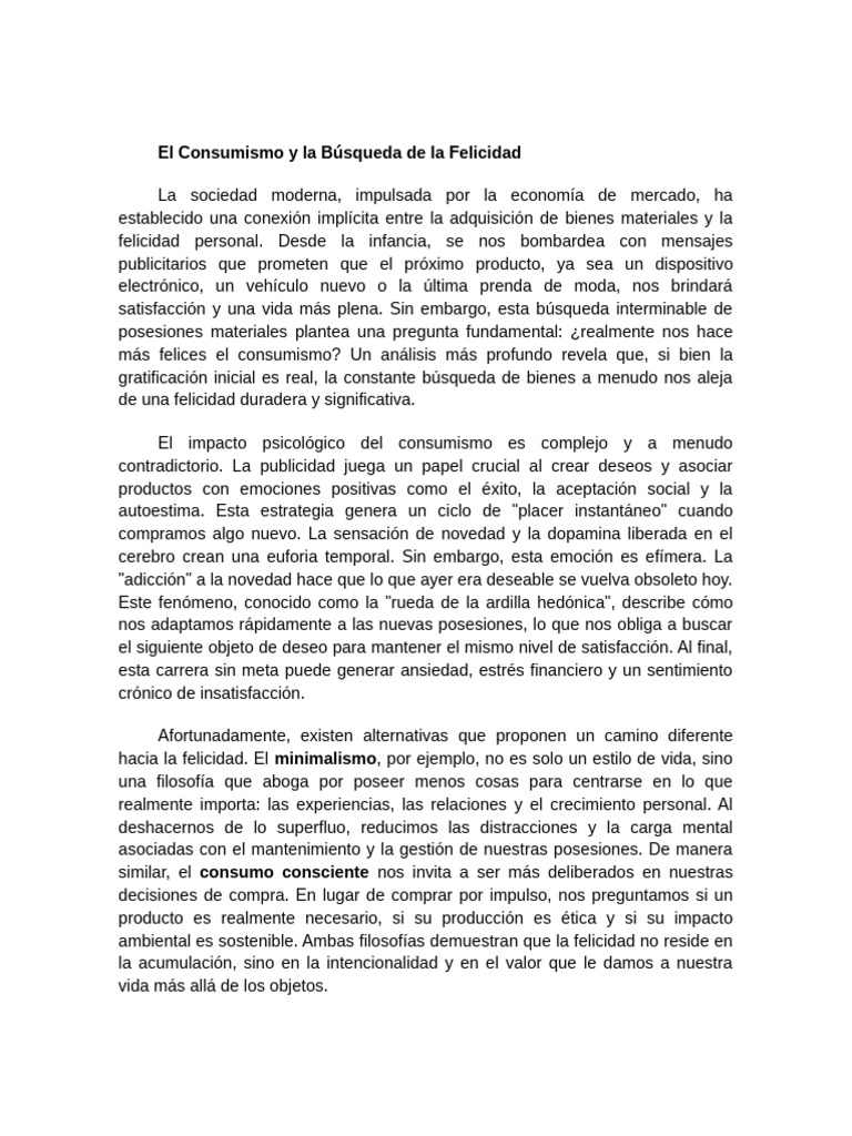 El Consumismo y La Búsqueda de La Felicidad | PDF | Felicidad | Consumismo