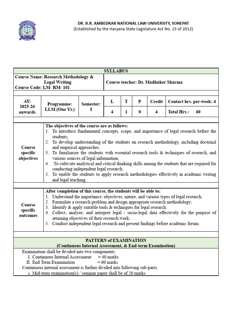 LLM Research Methodology Syllabus 2025-26 | PDF | Patent | Intellectual ...