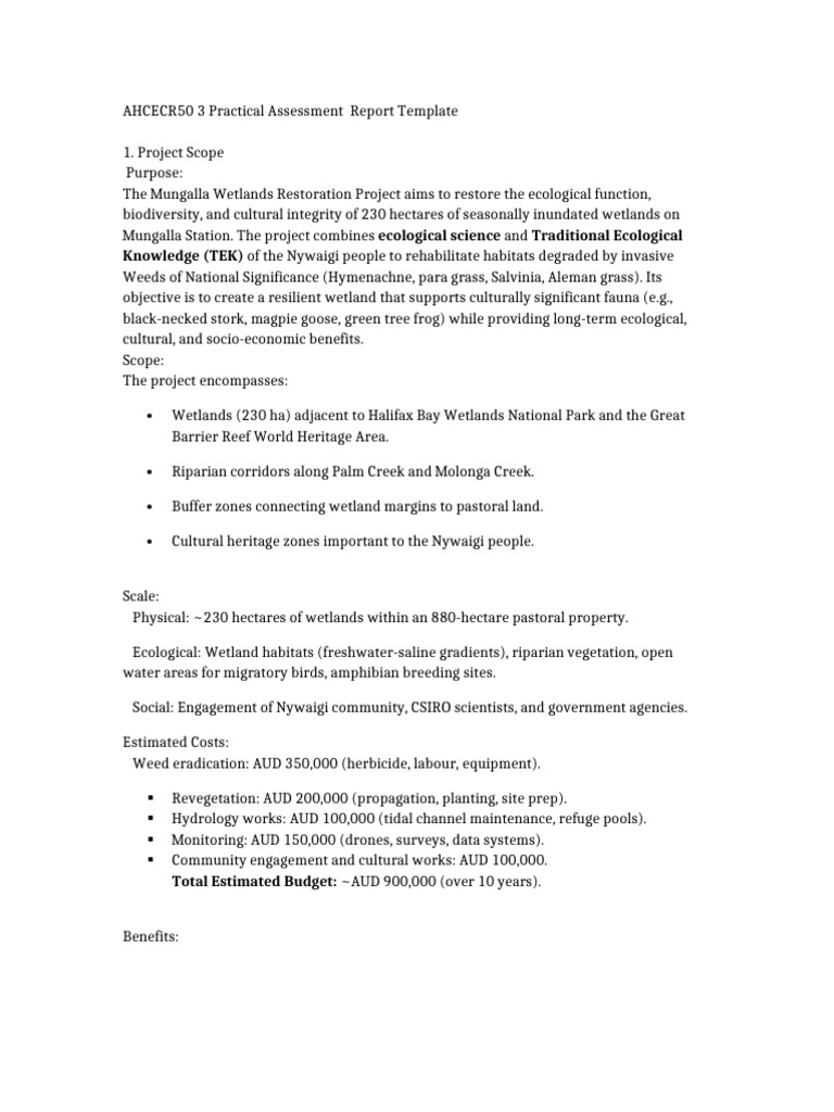 AHCECR503 Practical Assessment Report Template | PDF | Wetland ...