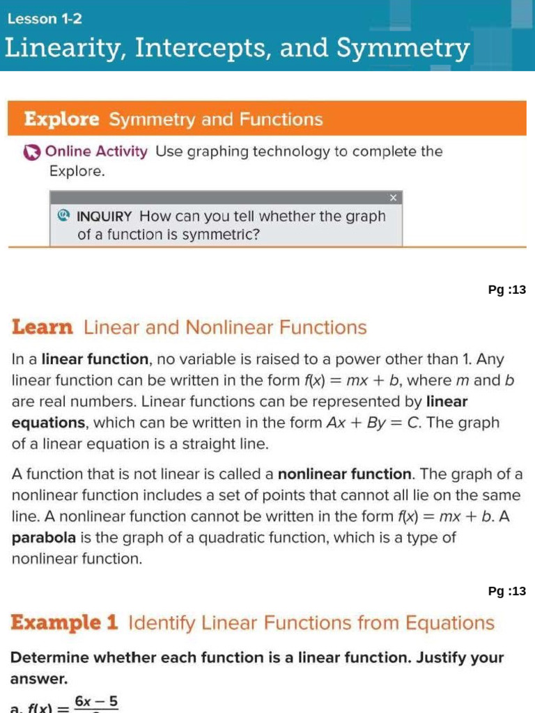 Linearity, Intercepts, and Symmetry | PDF | Function (Mathematics ...