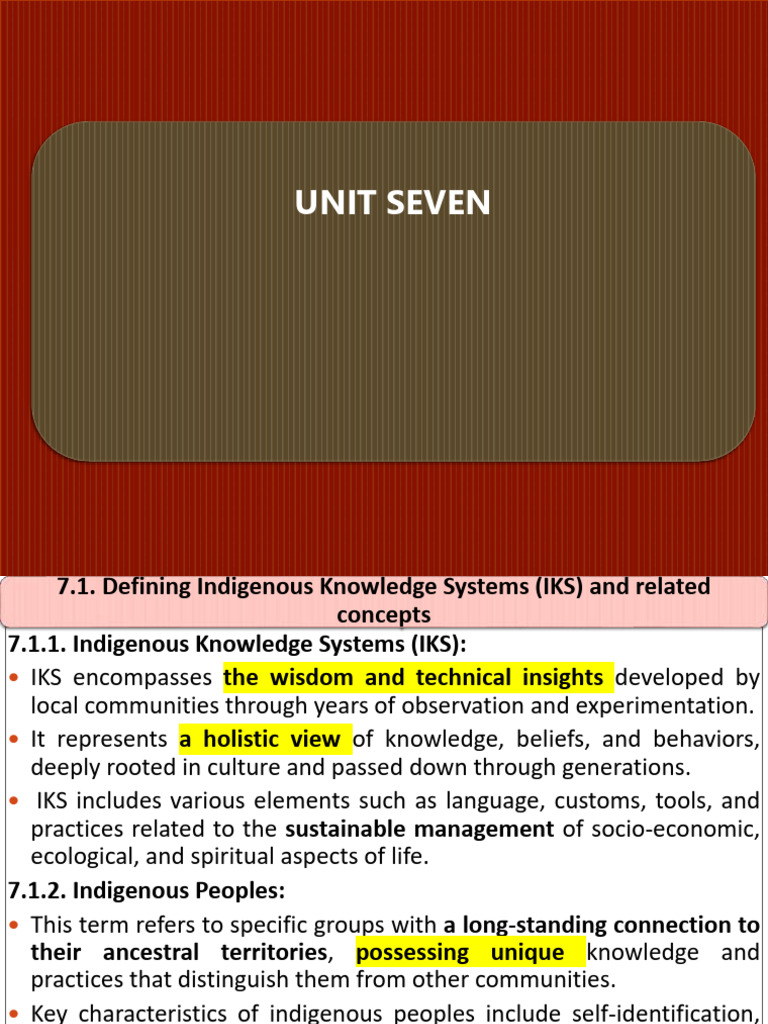 Unit Seven Indigenous Knowledge SystemIKS and Its Practice | PDF ...
