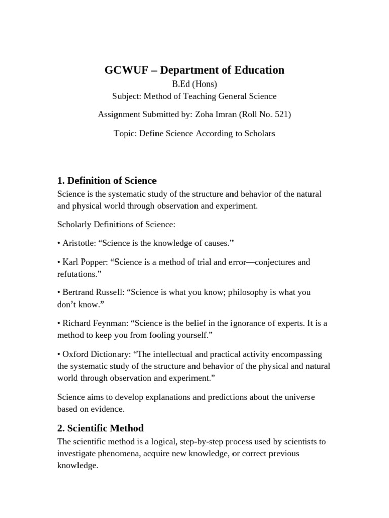 Understanding Science: Definitions & Methods | PDF | Science ...