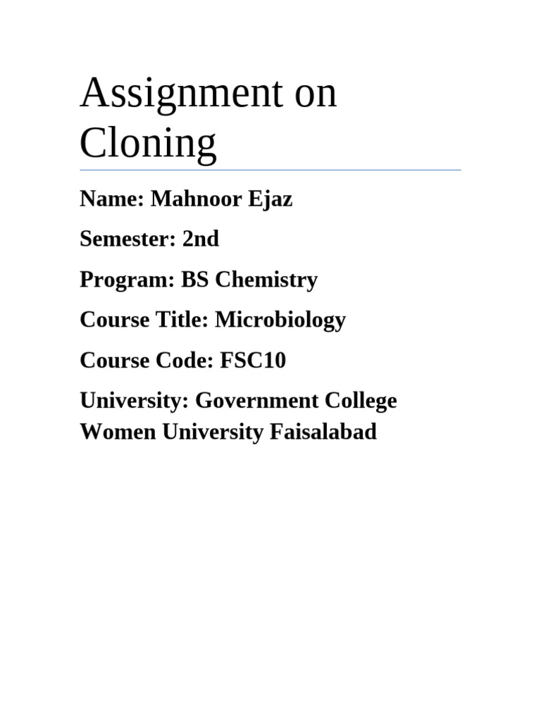 Understanding Cloning: Types and Impacts | PDF | Cloning | Biological ...