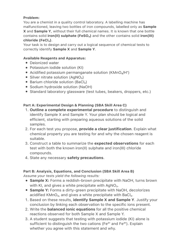 SBA sample | PDF | Precipitation (Chemistry) | Sets Of Chemical Elements