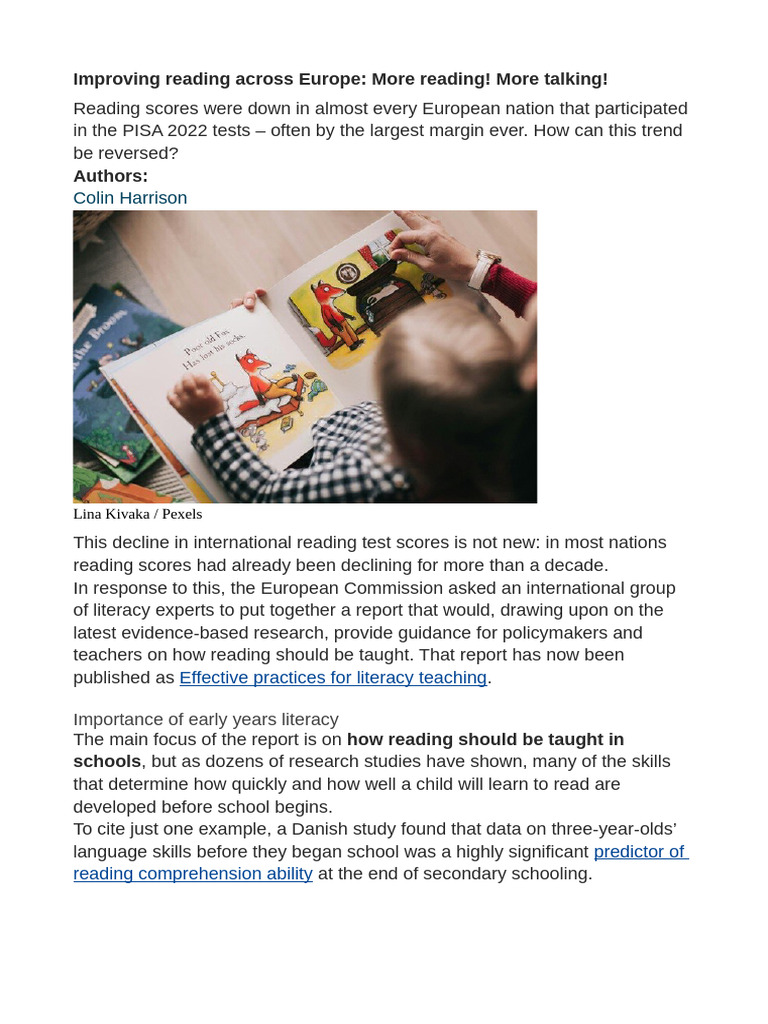 Reading in Schools ETwinning Article | PDF | Reading Comprehension ...
