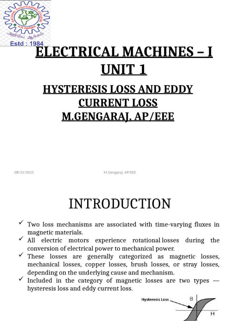 Hysteresis and Eddy Current Losses | PDF | Hysteresis | Electric Current