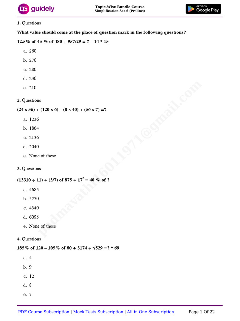 Simplification Questions Set-6 PDF | PDF | Chess