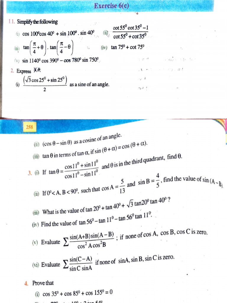 Trigonometric Identities and Evaluations | PDF | Mathematical Analysis ...