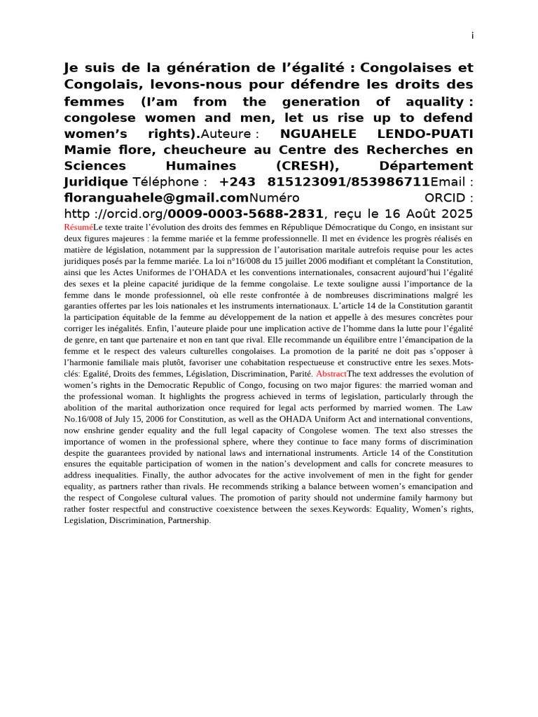 Évolution des droits des femmes en RDC | PDF | Convention européenne ...
