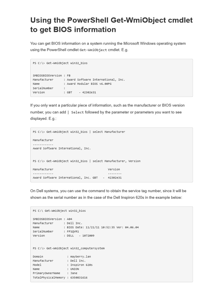 Retrieve BIOS Info with PowerShell | PDF