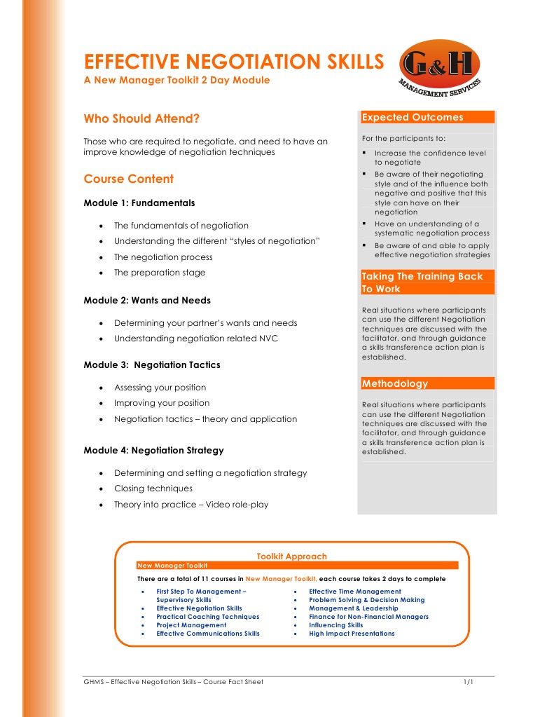 G&H - Effective Negotiation Skills 2010 | PDF