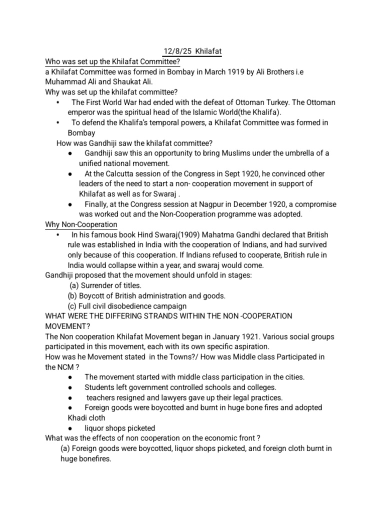 Khilafat vs Non-Cooperation Movement | PDF | Mahatma Gandhi | British Raj