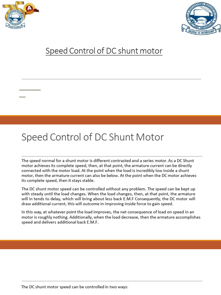 Speed Control Methods for DC Shunt Motor | PDF | Magnetic Devices ...