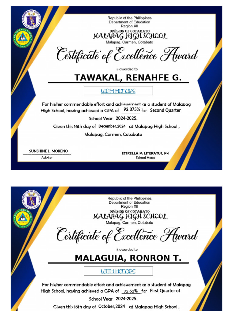 1st Quarter Recognition Certificate Pdf
