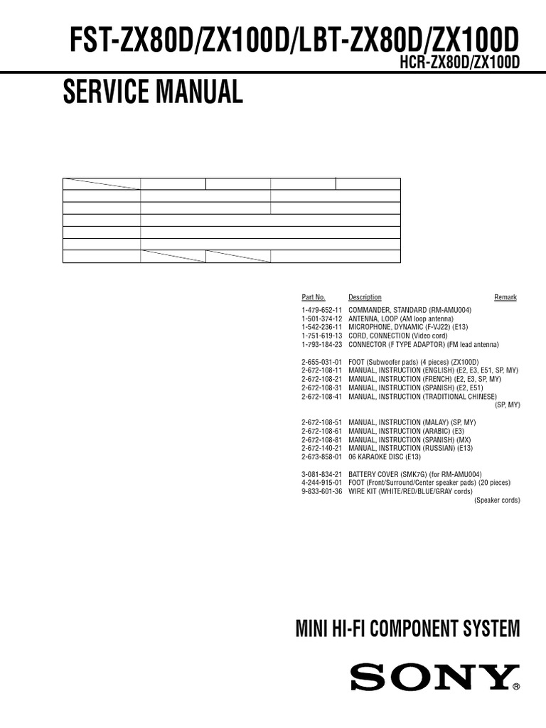 FST-ZX80D Service Manual Overview | PDF | Loudspeaker