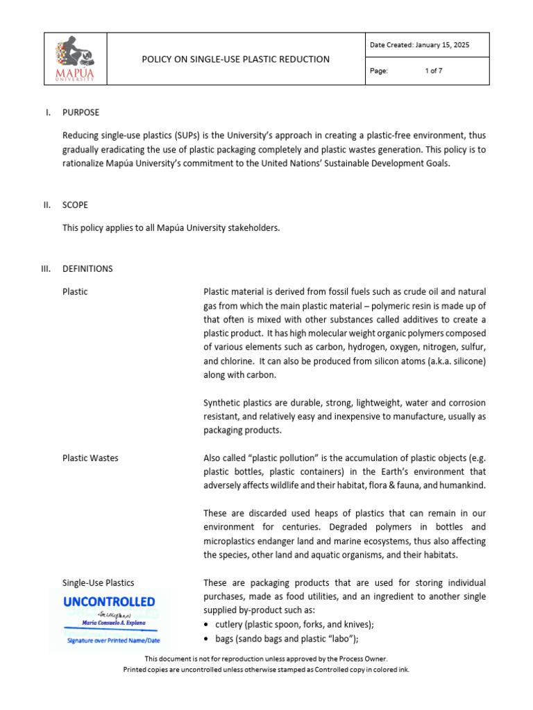 Mapúa University's Single-Use Plastic Policy | PDF | Plastic | Polymers