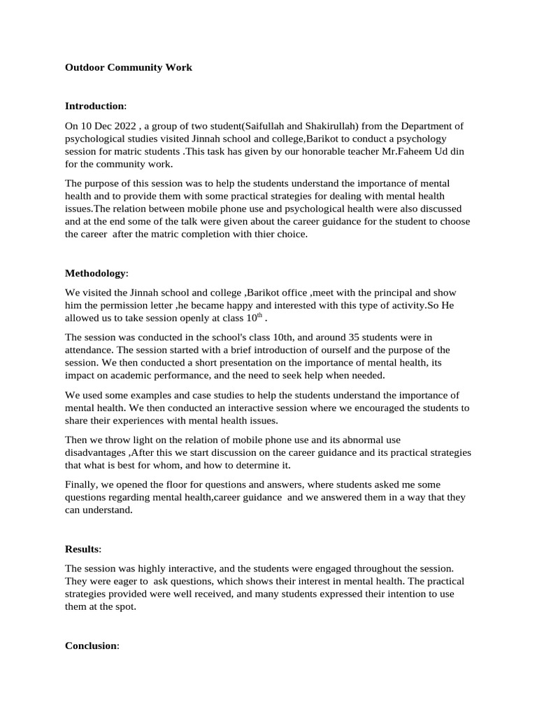 Community Work | PDF | Mental Health | Psychology