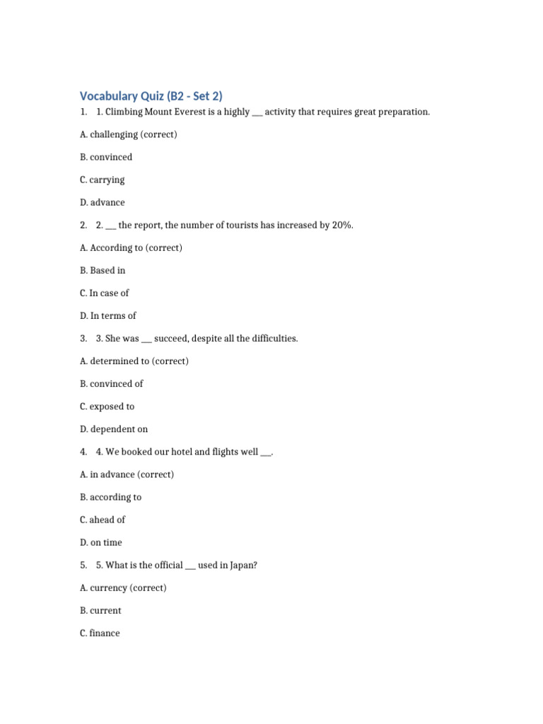 B2 Vocabulary Quiz Set2 | PDF
