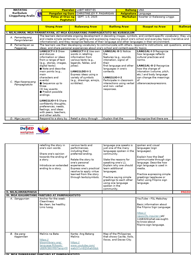 Language Curriculum for Grade 1 | PDF | Linguistics | Human Communication