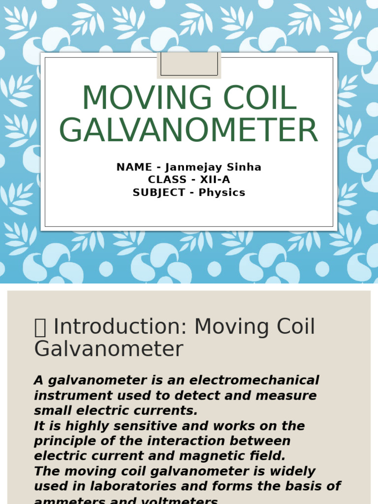 Moving Coil Galvanometer Overview | PDF | Electromagnetism | Electrical ...