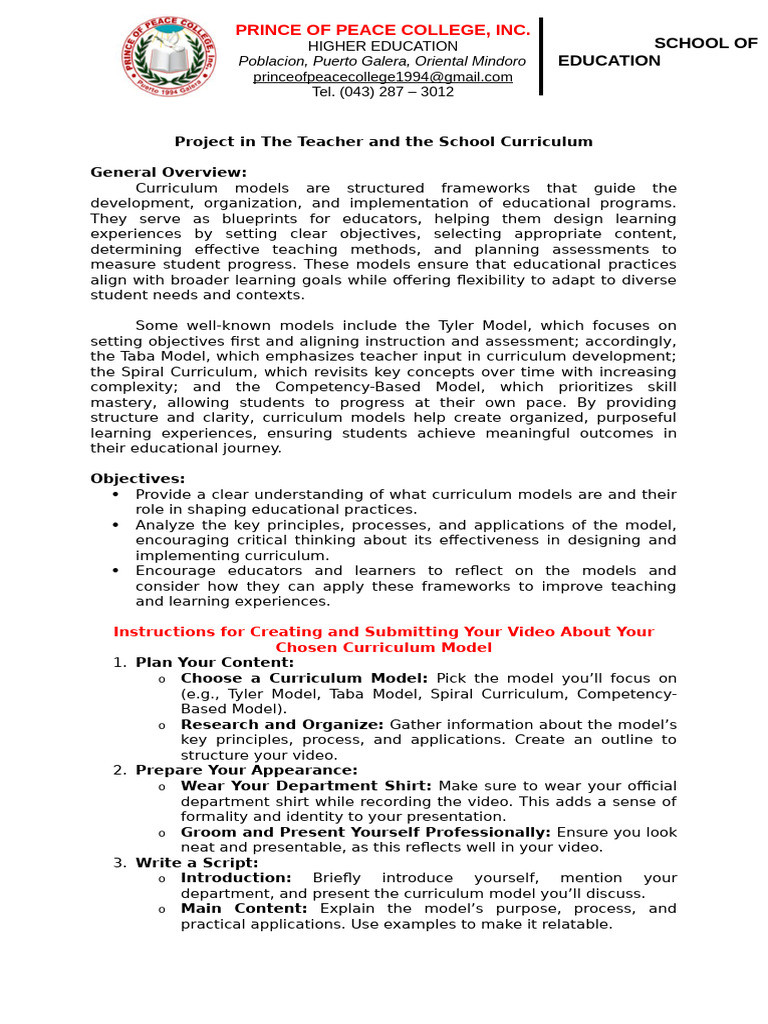 Project in The Teacher and The School Curriculum | PDF | Curriculum ...