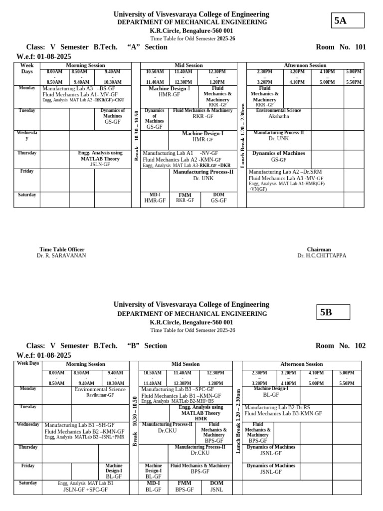 Mechanical Engineering Timetable 2025-26 | PDF | Physical Sciences ...