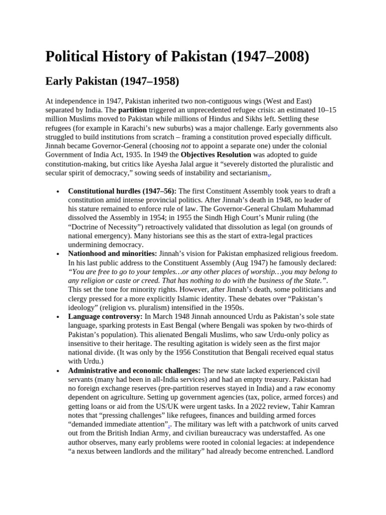 Political History of Pakistan (1947-2008) | PDF | Zulfikar Ali Bhutto ...