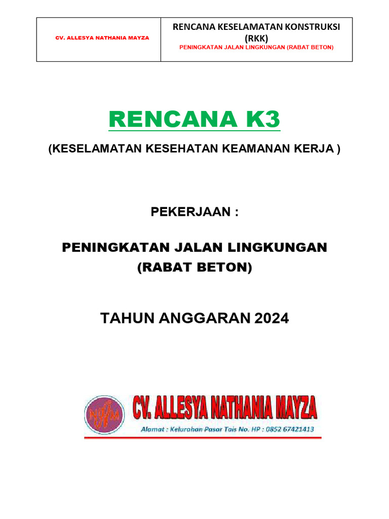 Rencana Keselamatan Konstruksi RKK | PDF